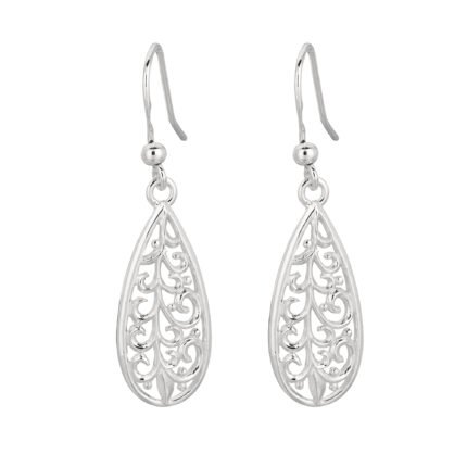 Silver Filigree Pear Drop Earring
