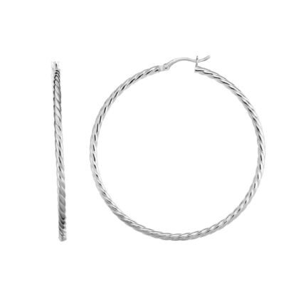 Silver 50mm Twist Hoop Earring