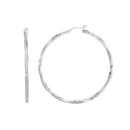 Silver 50mm Diamond Cut and Twist Hoop Earring