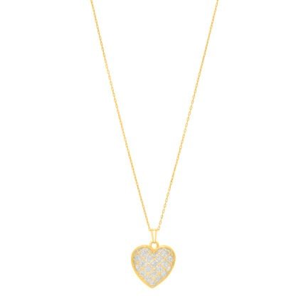 14K Gold Diamond Cut Checkered Heart Necklace