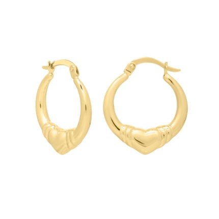 14K Gold Large Heart Hoops
