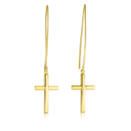 14K Gold Small Cross Threader Earring
