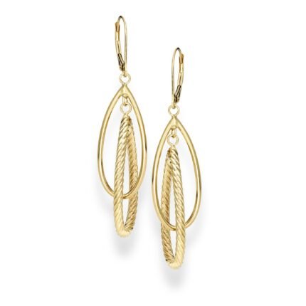 14K Gold Polished & Twist Dangle Earring
