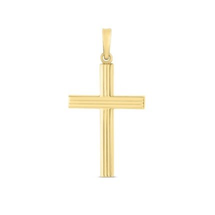 14K Gold Ribbed Cross Pendant