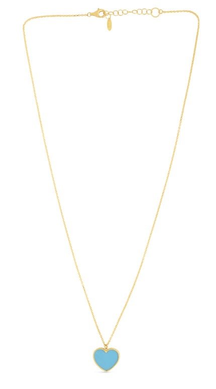 14K Gold Turquoise Paste Heart Necklace