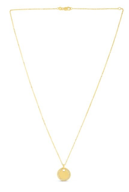 14K Gold Round Diamond Tag Necklace
